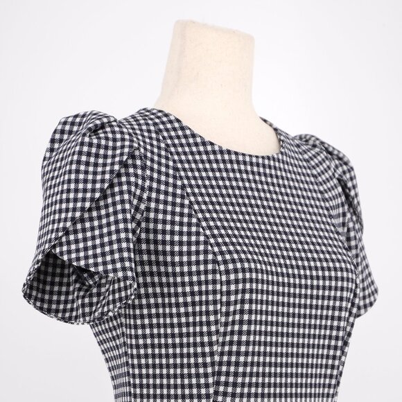 CALVIN KLEIN Navy Gingham Check Tulip Sleeve Sheath Dress Size 6 - Picture 4 of 8